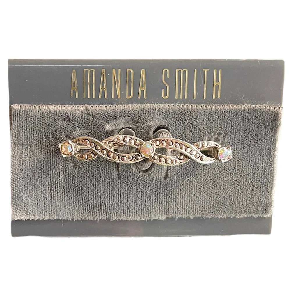 Elegant Filigree Silver Braid Iridescent Gemstone Pin Brooch
